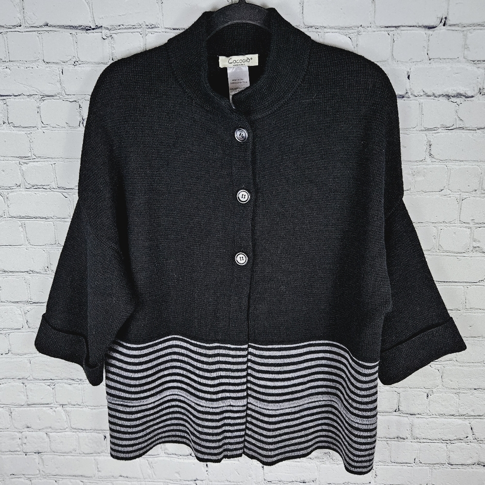 COCOGIO | merino wool blend button up drop shoulder cropped sleeve knit sweater